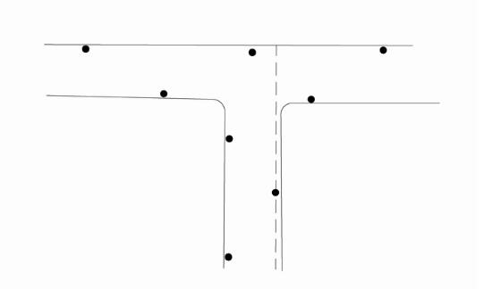 T型交叉路口路燈桿和燈具設置示意圖