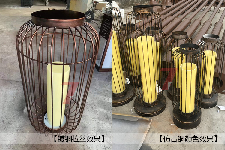 (QDCPD-010)鳥籠鍍銅拉絲不銹鋼草坪燈生產實拍照片